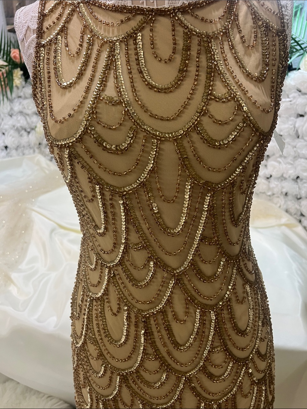 Pisarro Nights Gold Beaded Scallop-Pattern Mini Dress - Picture 9 of 17